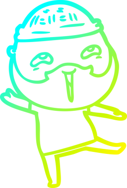 Bir insan tarafından çizilmiş, mutlu, sakallı, çizgi film karakteri.