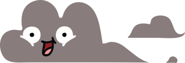 Bir insan tarafından çizilmiş bir fırtına bulutunun düz renkli retro karikatürü