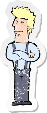 Bir insan tarafından çizilmiş, sıkıntılı bir karikatür çıkartması.