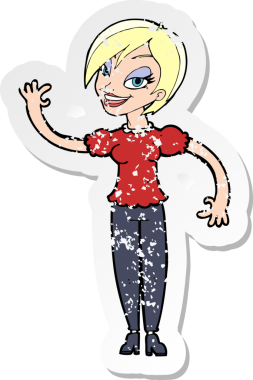 Bir insan tarafından çizilmiş bir karikatür kadının gerilmiş çıkartması.