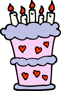 Bir insan tarafından çizilmiş karikatür tarzı doğum günü pastası.