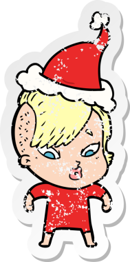 Bir insan tarafından çizilmiş Noel Baba şapkası giymiş şaşırmış bir kızın el yazısı.