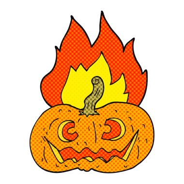 Bir insan tarafından çizilmiş alevli cadılar bayramı balkabağı çizgi filmi.