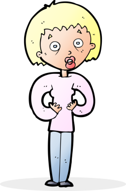 Bir insan tarafından çizilmiş kendine işaret eden karikatür kadını.