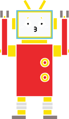 Bir insan tarafından çizilmiş düz renkli bir robot karikatürü