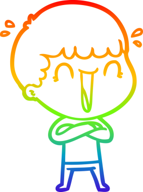 Gökkuşağı gradyan çizgisi bir insan tarafından çizilmiş gülen bir karikatür adamın çizimi