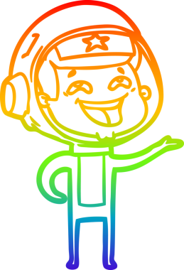 Gökkuşağı gradyan çizgi çizimi Bir insan tarafından çizilmiş gülen astronot