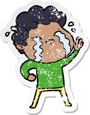 Bir insan tarafından çizilmiş ağlayan bir karikatürcünün sıkıntılı çıkartması.