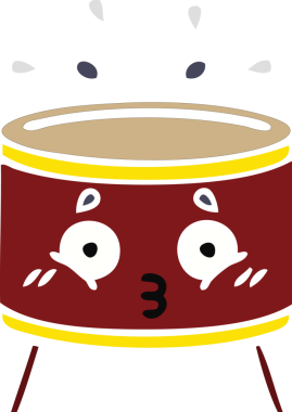 Bir insan tarafından çizilen davulun düz renk retro karikatürü