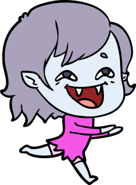 Bir insan tarafından çizilmiş gülen vampir kız çizgi filmi.