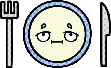 Bir insan tarafından çizilmiş yemek tabağının çizgi romanı.