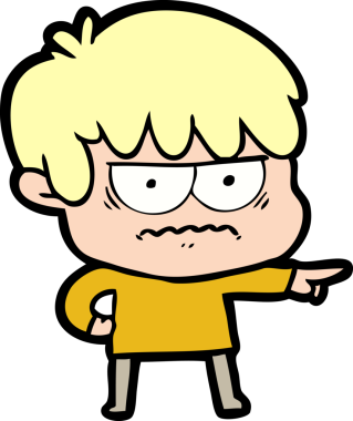 Bir insan tarafından çizilmiş sinirli çizgi film çocuğu.