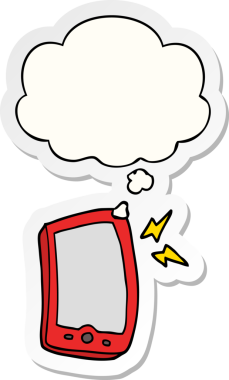 insan tarafından çizilmiş bir çıkartma olarak düşünce baloncuklu çizgi film cep telefonu