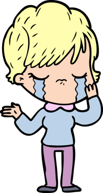 Bir insan tarafından çizilmiş ağlayan çizgi film kadını.