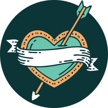 Bir insan tarafından çizilmiş ok kalp ve pankartın ikonik dövme şekli