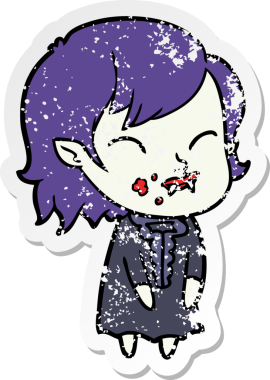 Bir insan tarafından çizilmiş yanağında kan olan vampir bir kızın sıkıntılı çıkartması.