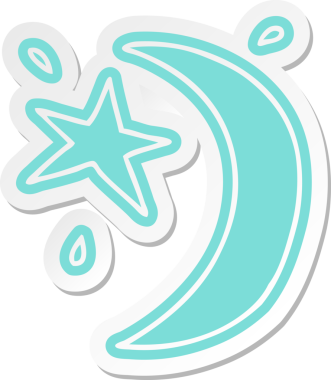 Ay 'ın çizgi film etiketi ve bir insan tarafından çizilmiş bir yıldız.