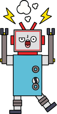 Bir insan tarafından çizilmiş kırık bir robotun şirin çizgi filmi.