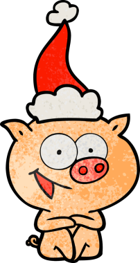 Neşeli domuz eli, insan tarafından çizilmiş Noel Baba şapkası çizilmiş.