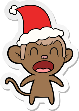 Bir insan tarafından çizilmiş Noel Baba şapkası takan bir maymunun el yazısı.