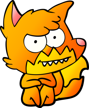 Bir insan tarafından çizilmiş sırıtan tilki çizgi filmi.