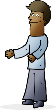 Çizgi filmci bir insan tarafından çizilmiş omuzlarını silkiyor.