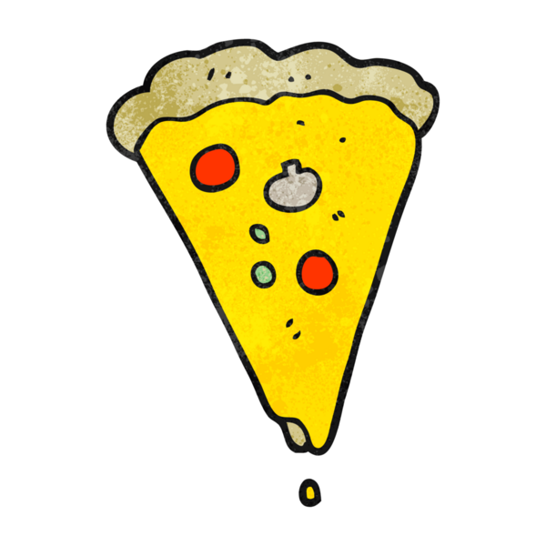 Bir insan tarafından çizilmiş el yapımı çizgi film pizzası.