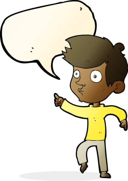 Bir insan tarafından çizilmiş konuşma balonu olan çizgi film çocuğu.