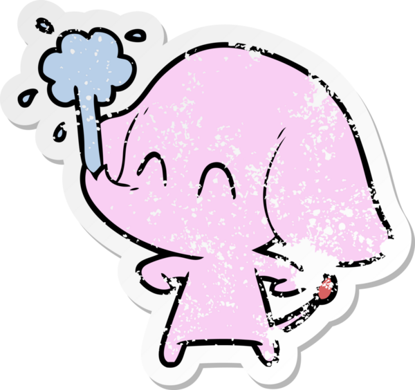 Bir insan tarafından çizilmiş su püskürten şirin bir filin sıkıntılı çıkartması.