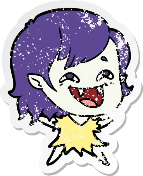 Bir insan tarafından çizilmiş gülen vampir kız çizgi filminin sıkıntılı çıkartması.