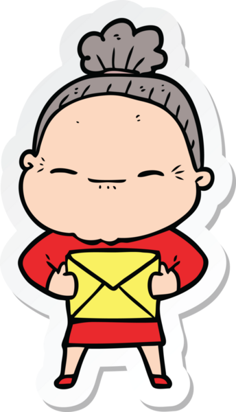 Bir insan tarafından çizilmiş barışçıl yaşlı bir kadının çıkartması.