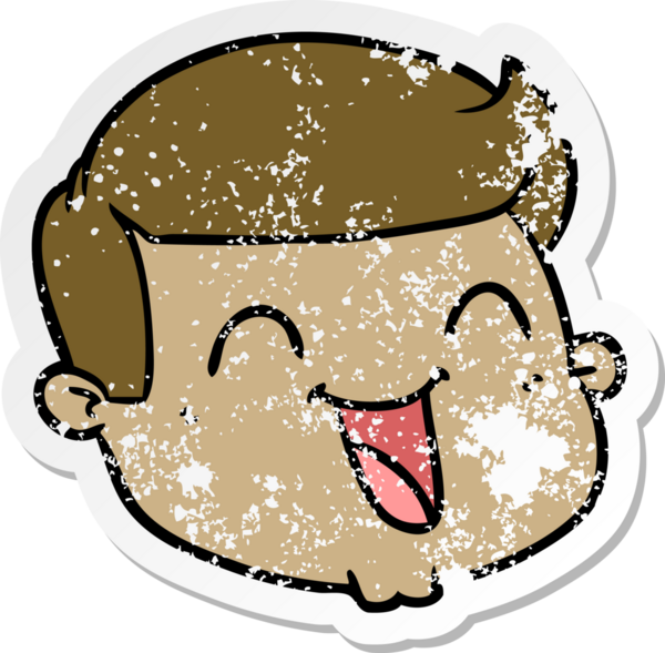 Bir insan tarafından çizilmiş mutlu bir erkek yüzünün sıkıntılı çıkartması.