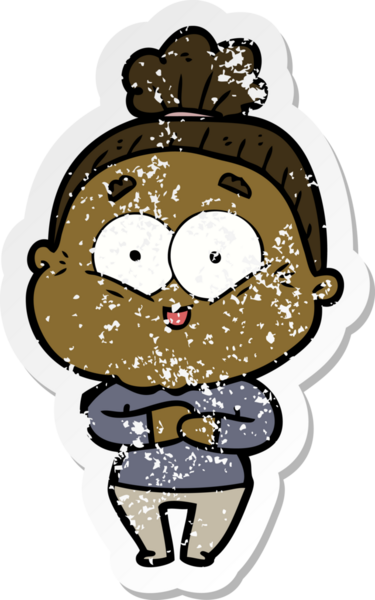 Bir insan tarafından çizilmiş mutlu, yaşlı bir kadının sıkıntılı çıkartması.