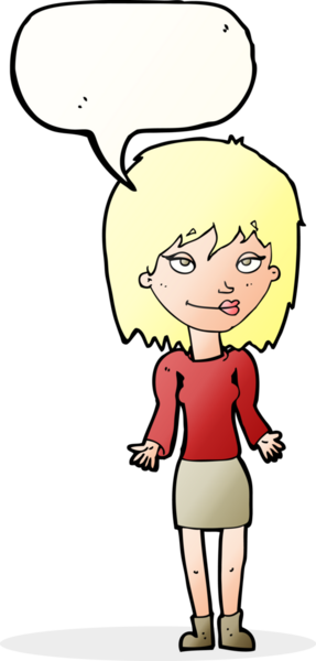 Bir insan tarafından çizilmiş konuşma baloncuğuyla omuz silken çizgi film kadını.