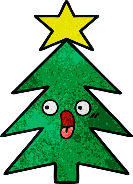 Bir insan tarafından çizilmiş bir Noel ağacının retro grunge desenli karikatürü