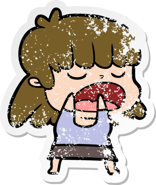 Bir insan tarafından yüksek sesle çizilmiş karikatür kadının sıkıntılı çıkartması.