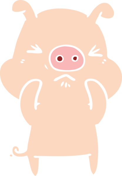 Bir insan tarafından çizilmiş düz renkli çizgi film kızgın domuz.