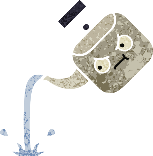 Bir insan tarafından çizilmiş bir çaydanlığın retro çizim tarzı karikatürü