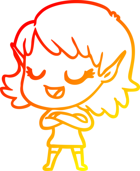 Bir insan tarafından çizilmiş mutlu bir elf kızı çizimi.