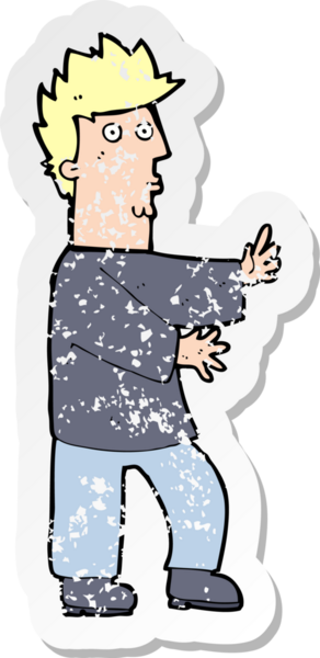 Bir insan tarafından çizilmiş gergin bir adamın gerilmiş retro yapıştırması.