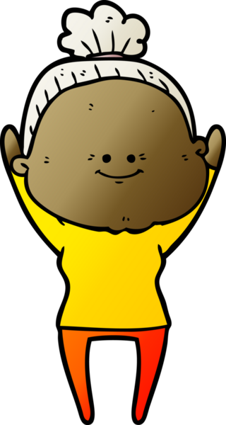 Bir insan tarafından çizilmiş mutlu yaşlı kadın çizgi filmi.