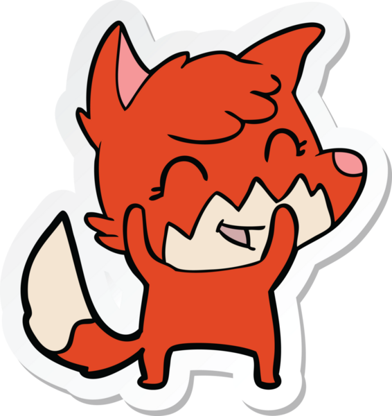 Bir insan tarafından çizilmiş mutlu bir tilkinin çıkartması.