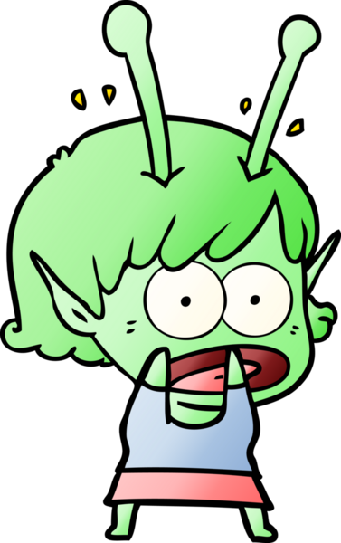 Karikatür, bir insan tarafından çizilen uzaylı kızı şok etti.