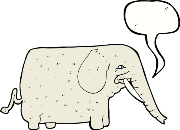 Bir insan tarafından çizilmiş konuşma balonu olan büyük bir fil.