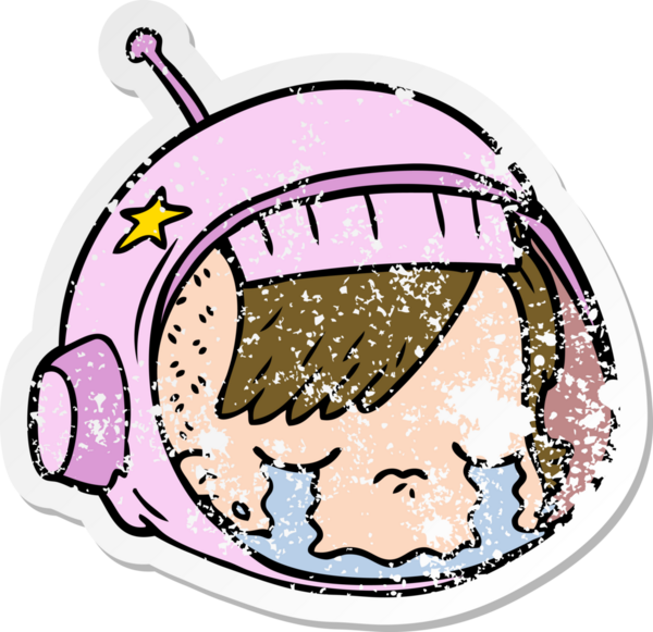 Karikatür astronotunun üzgün yüzü bir insan tarafından çizilmiş.