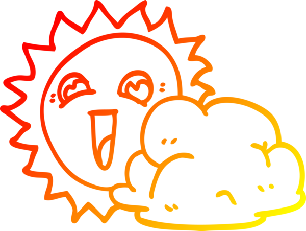 Bir çizgi film güneşi ve bir insan tarafından çizilmiş sıcak çizgi.