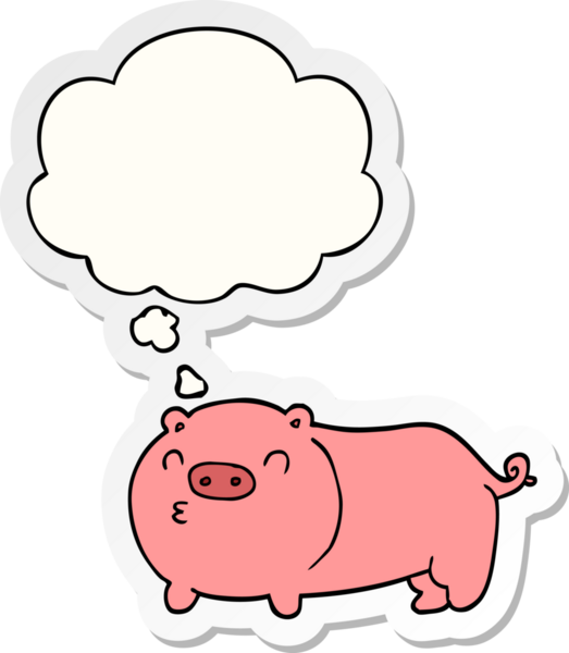 Düşünce baloncuklu çizgi film domuzu insan tarafından çizilmiş bir çıkartma.
