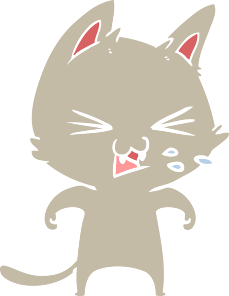 Bir insan tarafından çizilmiş düz renkli çizgi film kedisi.