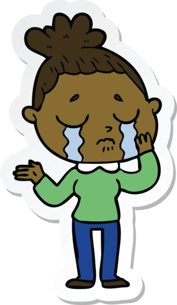 Bir insan tarafından çizilmiş ağlayan bir karikatür çıkartması.