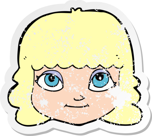 Bir insan tarafından çizilmiş mutlu kadın yüzü karikatürünün gerilimli retro yapıştırması